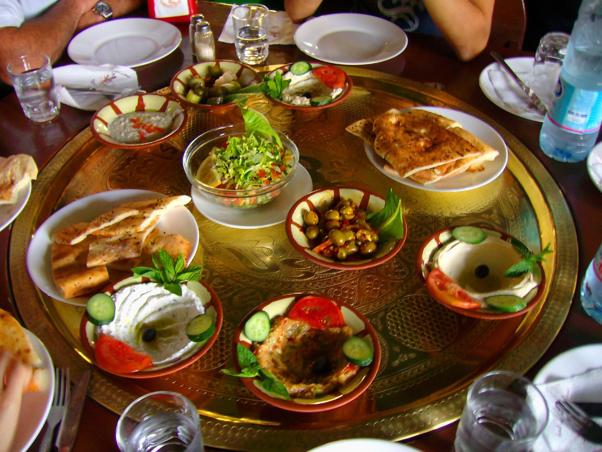 A generous spread of Turkish mezze